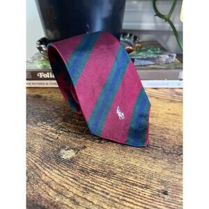 Polo Ralph Lauren Red Green Blue Stripes Old Money Rugby Prep Academic Silk Tie